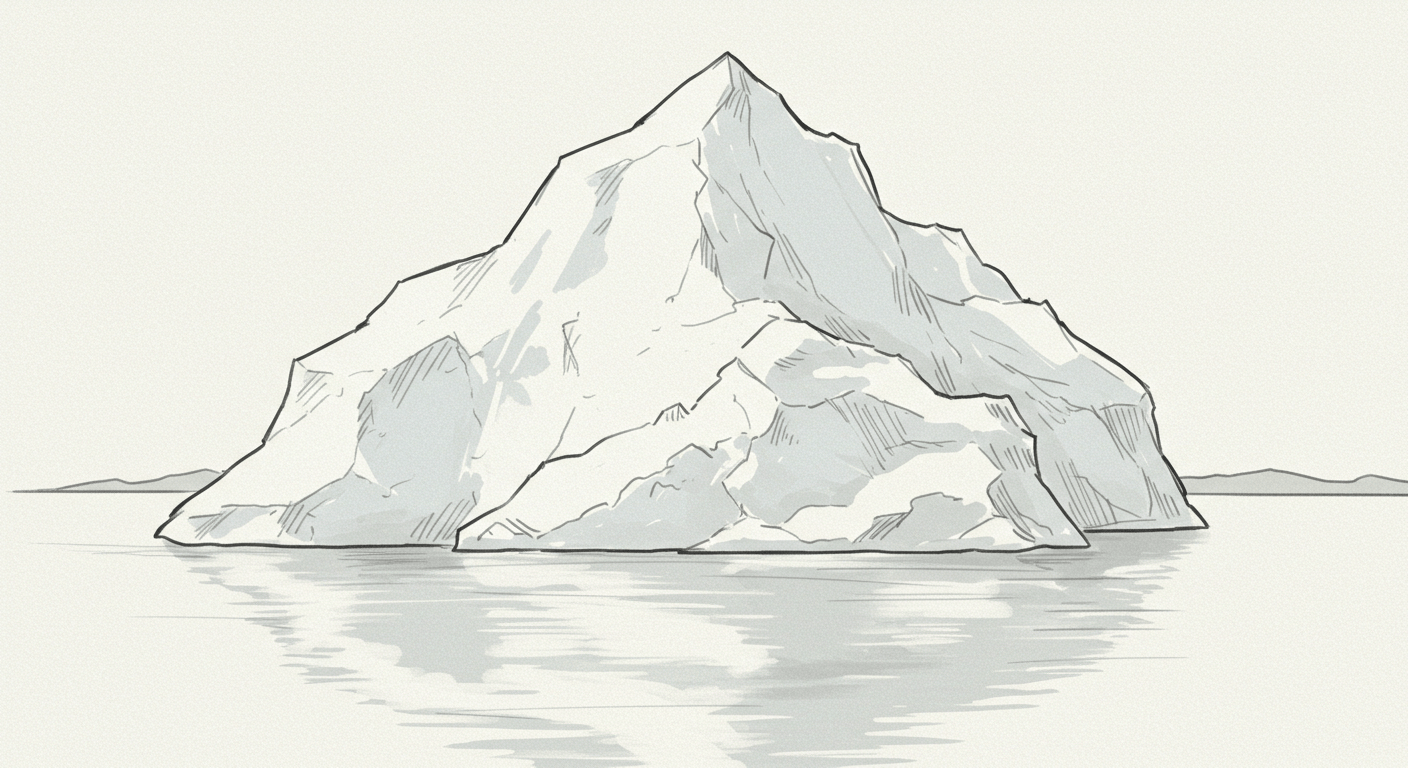 Iceberg illustration with calm water and distant horizon for DNSK blog.