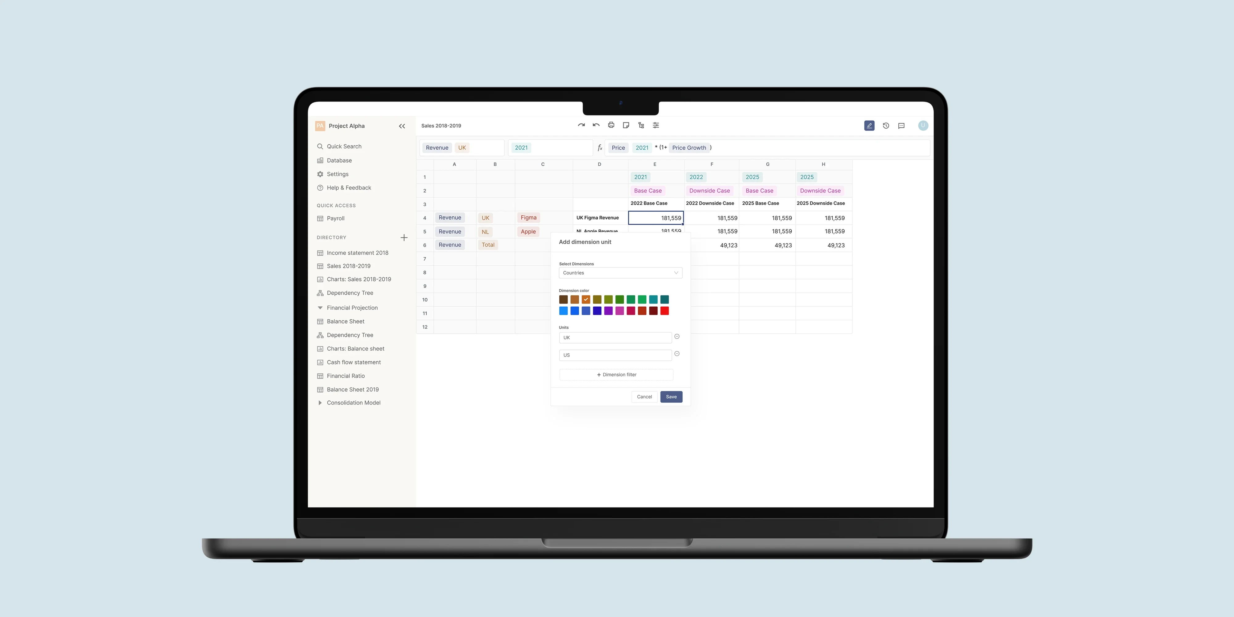 Spreadsheet-style workspace with structured dimensions, colour-coded variables, and unit control for fast reliable modelling